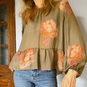 The Great Printed Silk Boho Top Size M